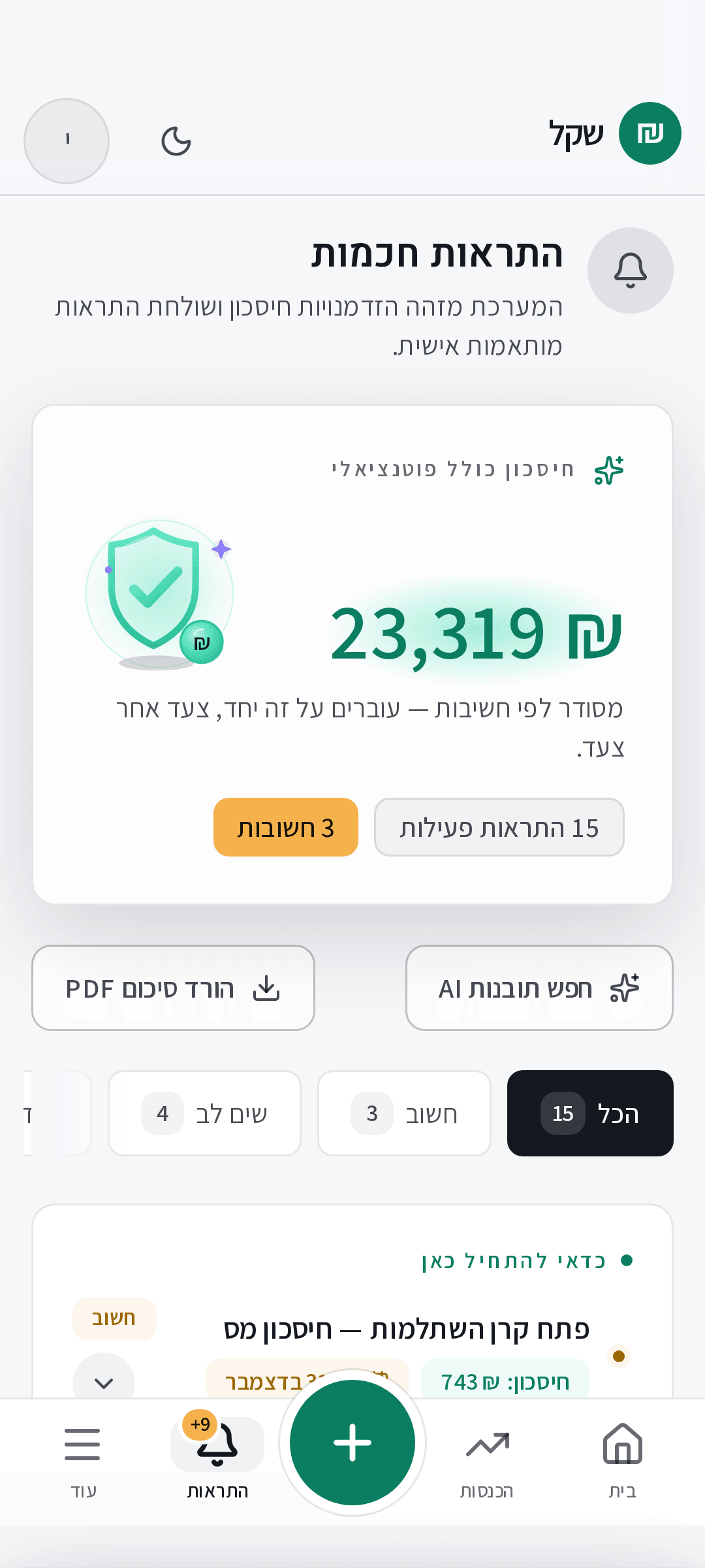 התראות חכמות בשקל